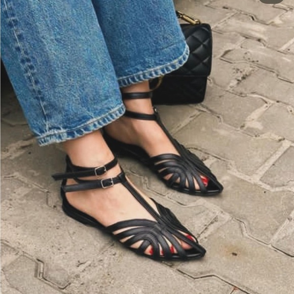 Black Leather Slingback Sandals with Cage Design - Picture 5 of 6